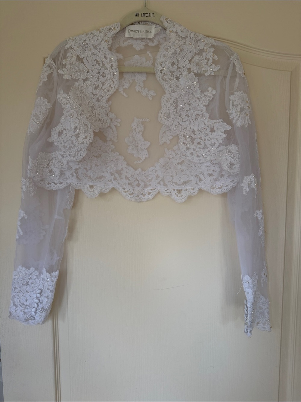 David's Bridal White Lace Bolero Shrug